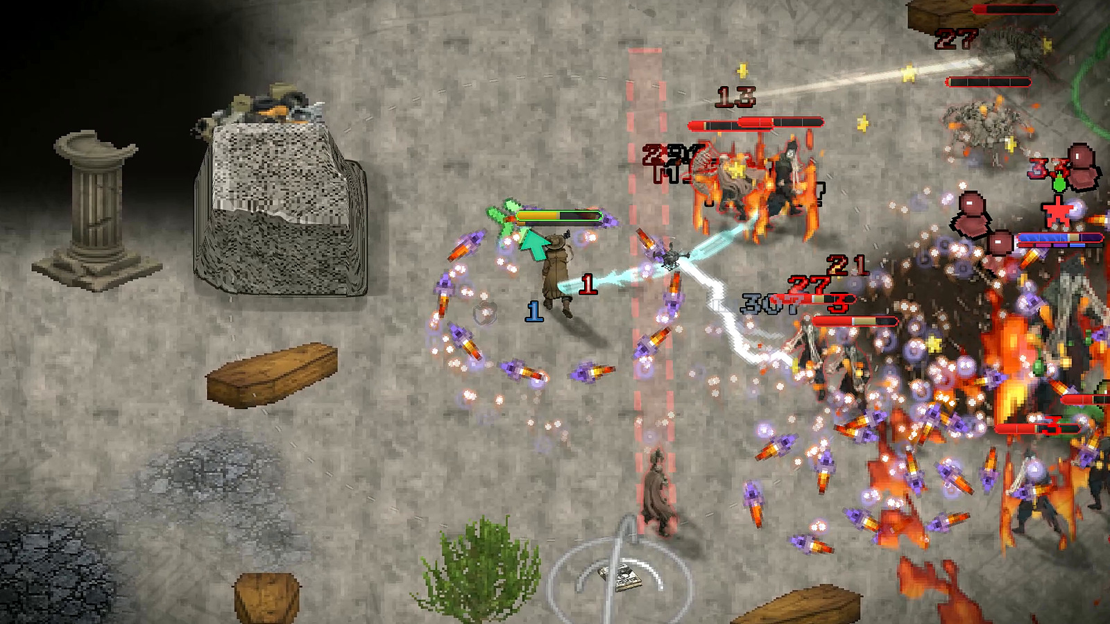 Lightning chaining off a drone into a crowd that’s already on fire